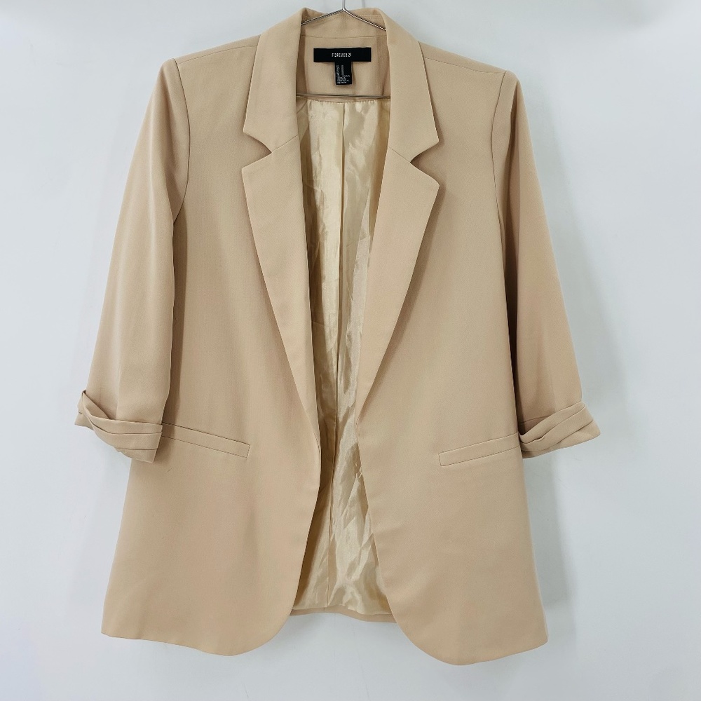 Forever 21 Women's Beige Open-Front Blazer Jacket